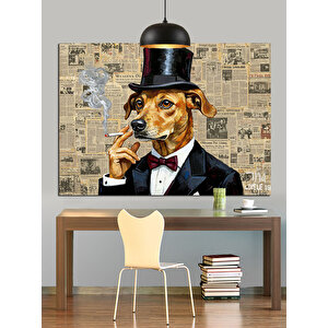 Silindir Şapkalı Köpek Portresi Dekoratif Kanvas - Mdf Ahşap Tablo 35x50 cm