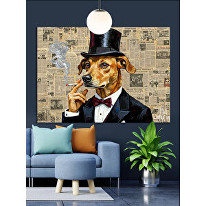 Silindir Şapkalı Köpek Portresi Dekoratif Kanvas - Mdf Ahşap Tablo 35x50 cm