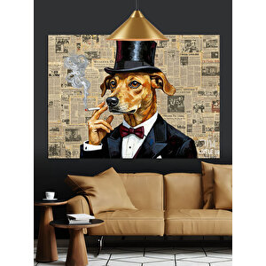 Silindir Şapkalı Köpek Portresi Dekoratif Kanvas - Mdf Ahşap Tablo 35x50 cm