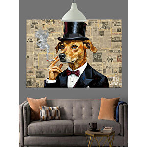 Silindir Şapkalı Köpek Portresi Dekoratif Kanvas - Mdf Ahşap Tablo
