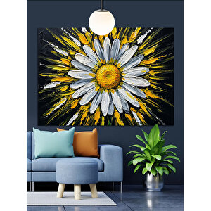 Sarı Beyaz Papatya Çiçeği Dekoratif Kanvas - Mdf Ahşap Tablo 35x50 cm