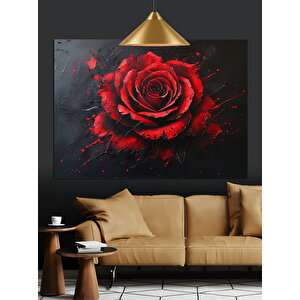 Koyu Fon Üzerinde Kırmızı Gül Dekoratif Kanvas - Mdf Ahşap Tablo 25x35 cm