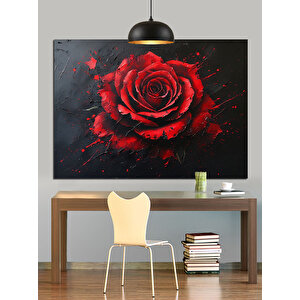 Koyu Fon Üzerinde Kırmızı Gül Dekoratif Kanvas - Mdf Ahşap Tablo