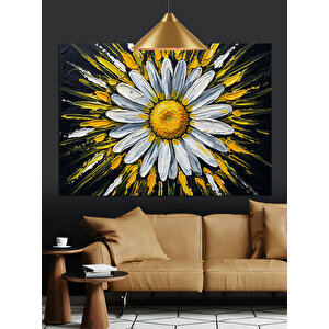 Sarı Beyaz Papatya Çiçeği Dekoratif Kanvas - Mdf Ahşap Tablo 70x100 cm
