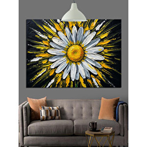 Sarı Beyaz Papatya Çiçeği Dekoratif Kanvas - Mdf Ahşap Tablo