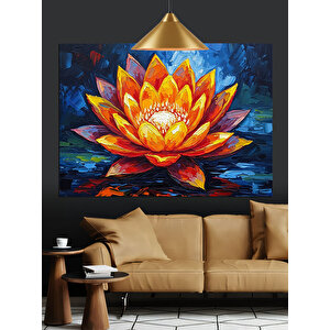 Renkli Yapraklı Lotus Çiçeği Dekoratif Kanvas - Mdf Ahşap Tablo 70x100 cm