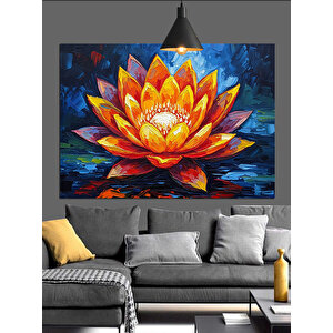 Renkli Yapraklı Lotus Çiçeği Dekoratif Kanvas - Mdf Ahşap Tablo 70x100 cm