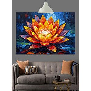 Renkli Yapraklı Lotus Çiçeği Dekoratif Kanvas - Mdf Ahşap Tablo 70x100 cm