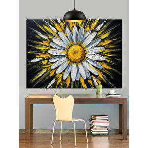 Sarı Beyaz Papatya Çiçeği Dekoratif Kanvas - Mdf Ahşap Tablo 50x70 cm
