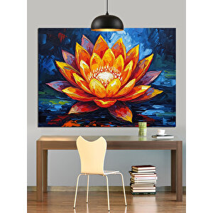 Renkli Yapraklı Lotus Çiçeği Dekoratif Kanvas - Mdf Ahşap Tablo
