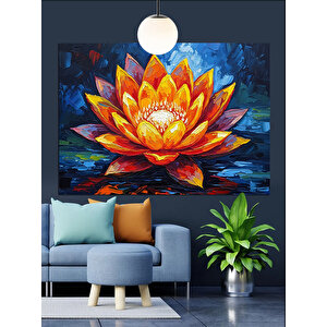 Renkli Yapraklı Lotus Çiçeği Dekoratif Kanvas - Mdf Ahşap Tablo