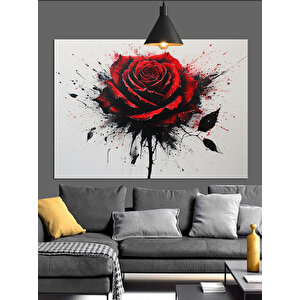 Kırmızı Boya Sıçramış Gül Dekoratif Kanvas - Mdf Ahşap Tablo 70x100 cm