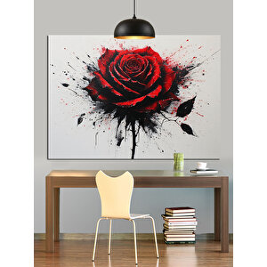 Kırmızı Boya Sıçramış Gül Dekoratif Kanvas - Mdf Ahşap Tablo 70x100 cm