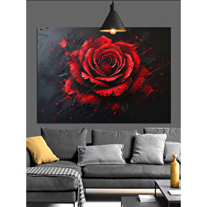 Koyu Fon Üzerinde Kırmızı Gül Dekoratif Kanvas - Mdf Ahşap Tablo 70x100 cm