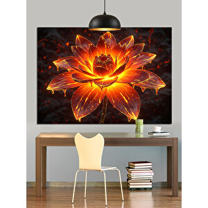 Parlayan Turuncu Lotus Çiçeği Dekoratif Kanvas - Mdf Ahşap Tablo