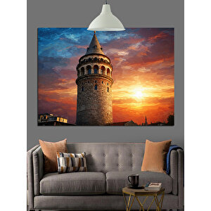 Gün Batımında Galata Kulesi Dekoratif Kanvas - Mdf Ahşap Tablo 70x100 cm