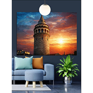 Gün Batımında Galata Kulesi Dekoratif Kanvas - Mdf Ahşap Tablo