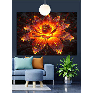 Parlayan Turuncu Lotus Çiçeği Dekoratif Kanvas - Mdf Ahşap Tablo 70x100 cm