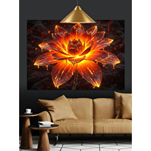 Parlayan Turuncu Lotus Çiçeği Dekoratif Kanvas - Mdf Ahşap Tablo 70x100 cm
