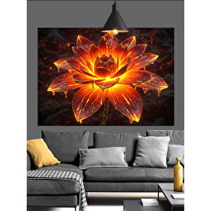 Parlayan Turuncu Lotus Çiçeği Dekoratif Kanvas - Mdf Ahşap Tablo 70x100 cm