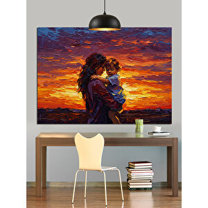 Gün Batımında Anne Ve Çocuk Dekoratif Kanvas - Mdf Ahşap Tablo 70x100 cm
