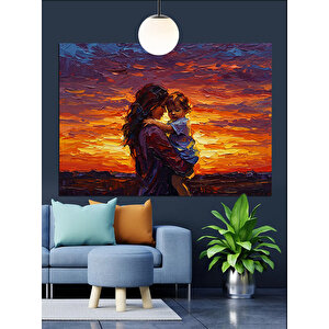 Gün Batımında Anne Ve Çocuk Dekoratif Kanvas - Mdf Ahşap Tablo 70x100 cm