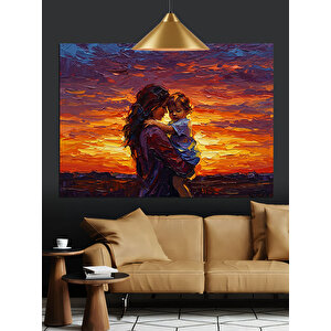 Gün Batımında Anne Ve Çocuk Dekoratif Kanvas - Mdf Ahşap Tablo 70x100 cm