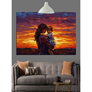 Gün Batımında Anne Ve Çocuk Dekoratif Kanvas - Mdf Ahşap Tablo