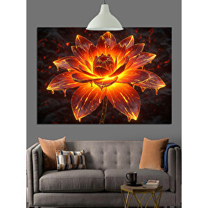 Parlayan Turuncu Lotus Çiçeği Dekoratif Kanvas - Mdf Ahşap Tablo