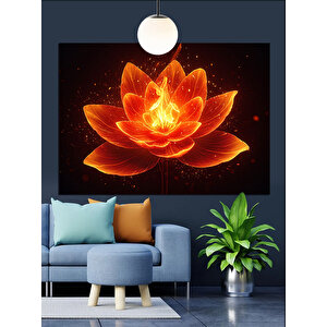 Parlayan Turuncu Lotus Çiçeği Dekoratif Kanvas - Mdf Ahşap Tablo