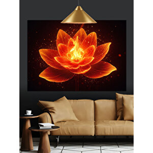Parlayan Turuncu Lotus Çiçeği Dekoratif Kanvas - Mdf Ahşap Tablo