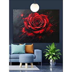 Koyu Fon Üzerinde Kırmızı Gül Dekoratif Kanvas - Mdf Ahşap Tablo 50x70 cm