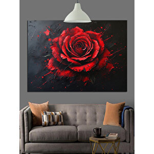 Koyu Fon Üzerinde Kırmızı Gül Dekoratif Kanvas - Mdf Ahşap Tablo