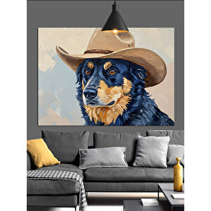Kovboy Şapkalı Sevimli Köpek Dekoratif Kanvas - Mdf Ahşap Tablo 70x100 cm
