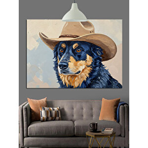 Kovboy Şapkalı Sevimli Köpek Dekoratif Kanvas - Mdf Ahşap Tablo 70x100 cm