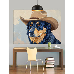 Kovboy Şapkalı Sevimli Köpek Dekoratif Kanvas - Mdf Ahşap Tablo 70x100 cm