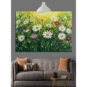 Yeşillikler İçinde Papatyalar Dekoratif Kanvas - Mdf Ahşap Tablo 35x50 cm