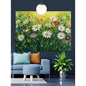 Yeşillikler İçinde Papatyalar Dekoratif Kanvas - Mdf Ahşap Tablo 70x100 cm