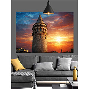 Gün Batımında Galata Kulesi Dekoratif Kanvas - Mdf Ahşap Tablo 35x50 cm