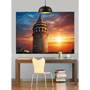 Gün Batımında Galata Kulesi Dekoratif Kanvas - Mdf Ahşap Tablo 35x50 cm