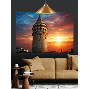 Gün Batımında Galata Kulesi Dekoratif Kanvas - Mdf Ahşap Tablo