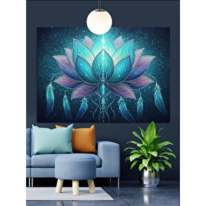 Parlayan Işıklarla Lotus Çiçeği Dekoratif Kanvas - Mdf Ahşap Tablo 70x100 cm