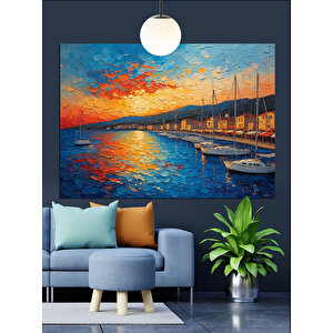 Gün Batımında Yat Limanı Dekoratif Kanvas - Mdf Ahşap Tablo 70x100 cm