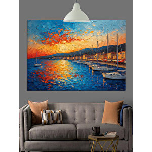 Gün Batımında Yat Limanı Dekoratif Kanvas - Mdf Ahşap Tablo