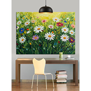 Yeşillikler İçinde Papatyalar Dekoratif Kanvas - Mdf Ahşap Tablo 25x35 cm