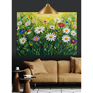 Yeşillikler İçinde Papatyalar Dekoratif Kanvas - Mdf Ahşap Tablo