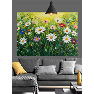 Yeşillikler İçinde Papatyalar Dekoratif Kanvas - Mdf Ahşap Tablo