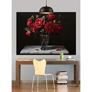 Vazoda Kırmızı Güller Dekoratif Kanvas - Mdf Ahşap Tablo
