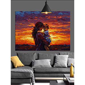 Gün Batımında Anne Ve Çocuk Dekoratif Kanvas - Mdf Ahşap Tablo