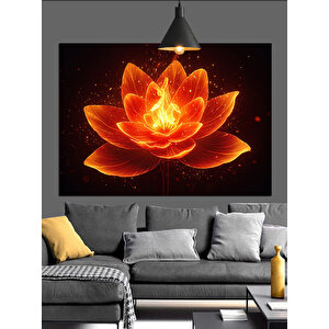 Parlayan Turuncu Lotus Çiçeği Dekoratif Kanvas - Mdf Ahşap Tablo 70x100 cm